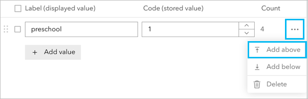 The Add above option inserts a row above the selected row. The Add above option inserts a row above the selected row.